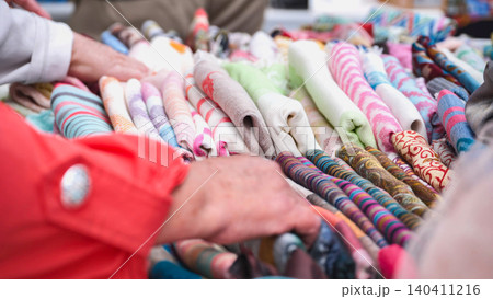 India Day Moscow festival offering Indian textiles, colorful shawls, and fabrics India Day Moscow festival offering Indian textiles, colorful shawls, and fabrics 140411216
