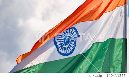 India flag waving, celebrating national culture and patriotism during India Day in Moscow 140411255
