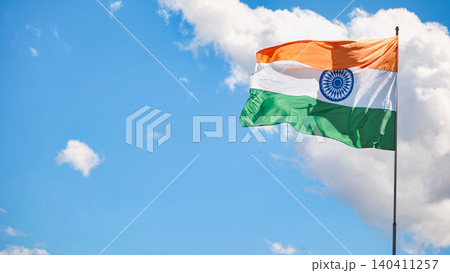 Indian flag waving in the wind on a sunny day Indian flag waving in the wind on a sunny day 140411257