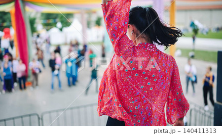 Female dancer performing on stage, celebrating India Day festival in Moscow 140411313
