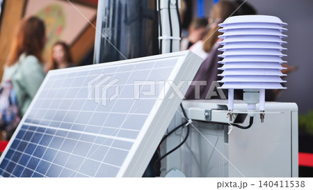 Weather station powered by solar panel collecting data Weather station powered by solar panel collecting data 140411538