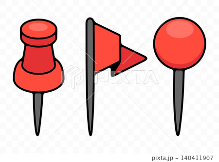 Pushpin, flag pin, thumbtack for office board, graphic design. Memo fixing, map location marker and gps pointer, vector design and illustration Pushpin, flag pin, thumbtack for office board, graphic design. Memo fixing, map location marker and gps pointer, vector design and illustration 140411907