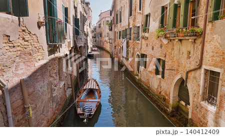 Narrow Venetian Canal in Daylight, Italy Travel Destination, vacation 140412409