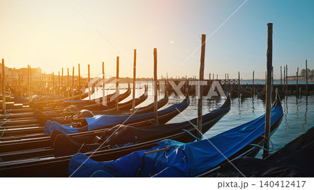 Gondolas Moored in Venice Lagoon with San Giorgio Maggiore in Background. Italy travel, tourism Gondolas Moored in Venice Lagoon with San Giorgio Maggiore in Background. Italy travel, tourism 140412417