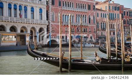 Gondolas Moored in Venice Lagoon with San Giorgio Maggiore in Background Gondolas Moored in Venice Lagoon with San Giorgio Maggiore in Background 140412436