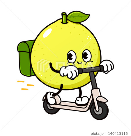 Cute pomelo character riding scooter Cute pomelo character riding scooter 140413116