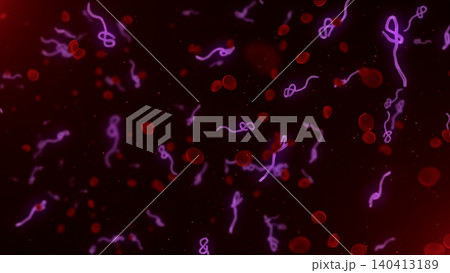 Microscopic view of infectious Ebola Virus cells (virions) and red blood cells flowing through the human bloodstream. Microscopic view of infectious Ebola Virus cells (virions) and red blood cells flowing through the human bloodstream. 140413189
