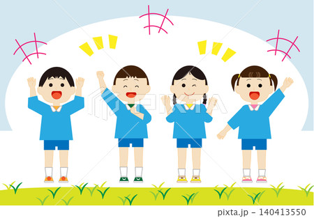 幼稚園の制服を着ている笑顔の子供たち_カラー 幼稚園の制服を着ている笑顔の子供たち_カラー 140413550