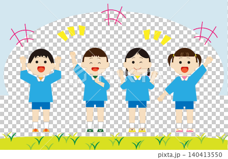 幼稚園の制服を着ている笑顔の子供たち_カラー 幼稚園の制服を着ている笑顔の子供たち_カラー 140413550
