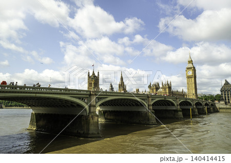 Big Ben tower of Houses of Parliament and Westminster pier, Lond Big Ben tower of Houses of Parliament and Westminster pier, Lond 140414415
