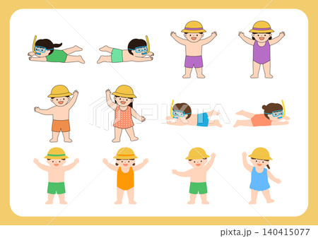 Vector illustration of children wearing swimsuits. Vector illustration of children wearing swimsuits. 140415077