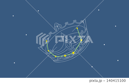 星空に浮かぶかんむり座のイラスト(白線の王冠の絵とカラーの星座線) 星空に浮かぶかんむり座のイラスト(白線の王冠の絵とカラーの星座線) 140415100
