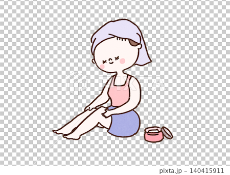 A woman applying body cream to her legs after a bath (skincare/moisturizing) A woman applying body cream to her legs after a bath (skincare/moisturizing) 140415911