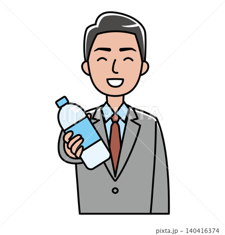 笑顔でペットボトルを差し出すスーツの外国人男性のイラスト 笑顔でペットボトルを差し出すスーツの外国人男性のイラスト 140416374