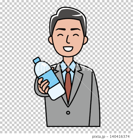 笑顔でペットボトルを差し出すスーツの外国人男性のイラスト 笑顔でペットボトルを差し出すスーツの外国人男性のイラスト 140416374