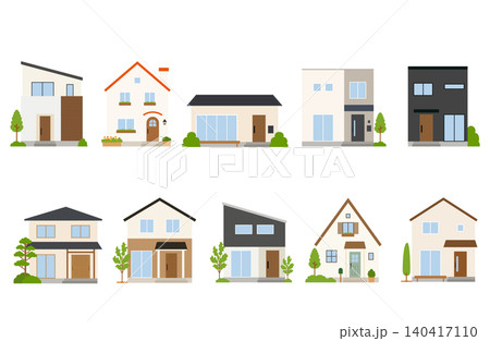 様々なタイプの家や住宅の外観イラストセット 様々なタイプの家や住宅の外観イラストセット 140417110