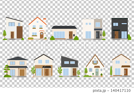 様々なタイプの家や住宅の外観イラストセット 様々なタイプの家や住宅の外観イラストセット 140417110