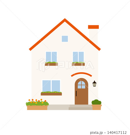 三角屋根と煙突があるかわいい洋風住宅の外観イラスト 140417112