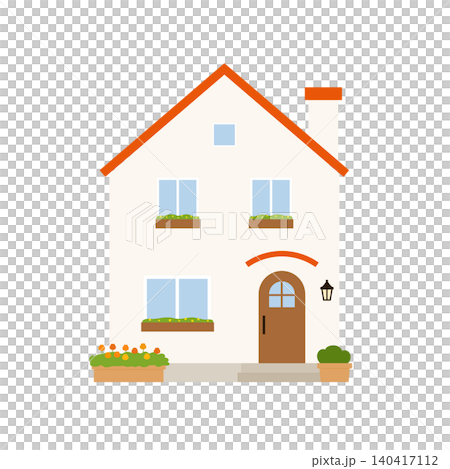 三角屋根と煙突があるかわいい洋風住宅の外観イラスト 140417112