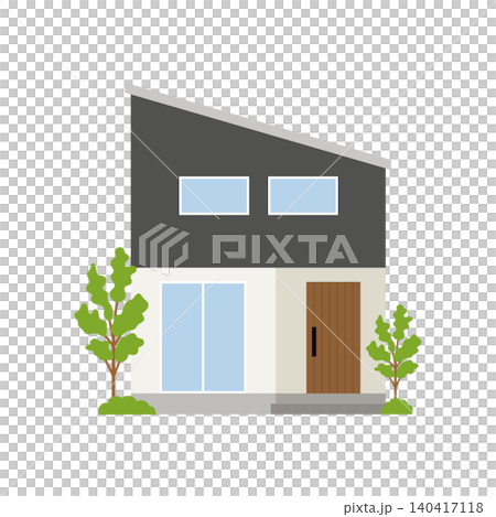片流れ屋根とツートンカラーがスタイリッシュなモダン住宅の外観イラスト 片流れ屋根とツートンカラーがスタイリッシュなモダン住宅の外観イラスト 140417118