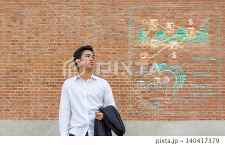 Business man in distress of job losses due to AI disruption. Business man in distress of job losses due to AI disruption. 140417379
