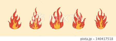 Burning crayon and fire flame. Chalk texture or wax scribble stickers. Y2K vector illustration Burning crayon and fire flame. Chalk texture or wax scribble stickers. Y2K vector illustration 140417518