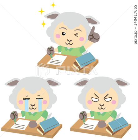 鉛筆で書く羊の感情表現セット(ひらめき・悲しみ・怒り) 鉛筆で書く羊の感情表現セット(ひらめき・悲しみ・怒り) 140417665