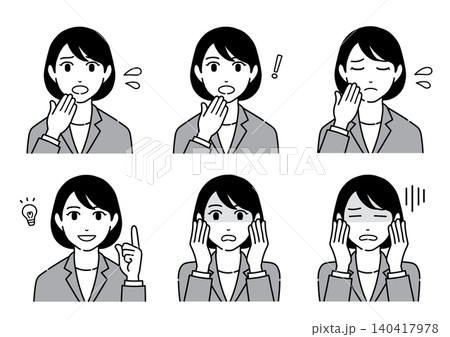 スーツを着ている若い女性　会社員　表情セット4 140417978