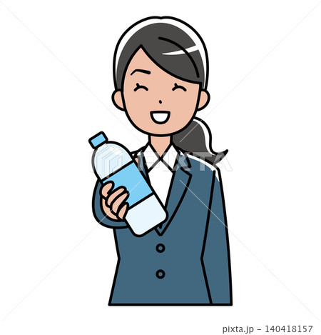 笑顔でペットボトルを差し出すスーツの外国人女性のイラスト 140418157
