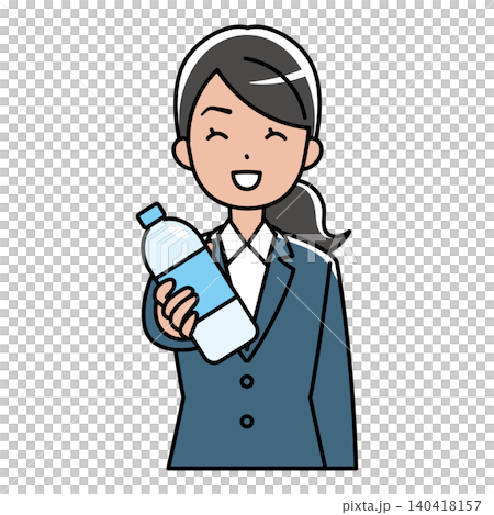 笑顔でペットボトルを差し出すスーツの外国人女性のイラスト 140418157
