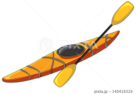 Orange Sea Kayak with Yellow Paddle Vector Illustration on White Background Orange Sea Kayak with Yellow Paddle Vector Illustration on White Background 140418328
