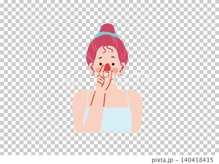 いちご鼻に悩む女性のイラスト 140418415