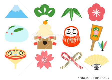お正月のイラスト シンプルな かわいい新年の縁起物(鏡餅・だるま・富士山・松竹梅)の手描きセット お正月のイラスト シンプルな かわいい新年の縁起物(鏡餅・だるま・富士山・松竹梅)の手描きセット 140418595