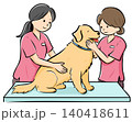HPやカタログで使いやすい動物病院で診察を受ける大型犬（ゴールデン）のベクターイラスト 140418611