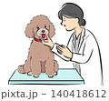 HPやカタログで使いやすい動物病院で診察を受ける犬（プードル）のベクターイラスト 140418612