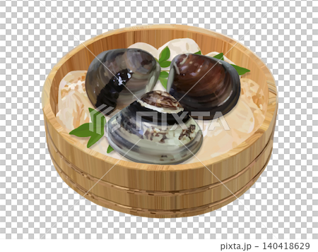 Clams (in a wooden bucket with ice) Clams (in a wooden bucket with ice) 140418629