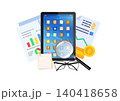 modern digital composition showcasing a tablet screen filled with colorful application icons 140418658
