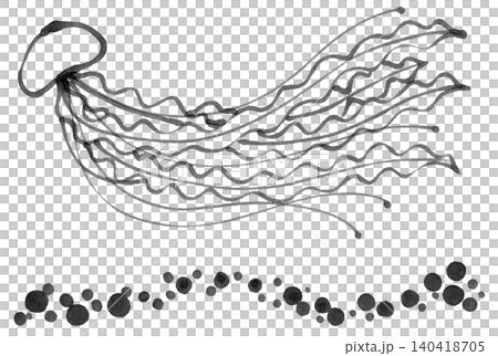 じんわりしたマーカーで描いたくらげと泡のラインセットモノクロ じんわりしたマーカーで描いたくらげと泡のラインセットモノクロ 140418705