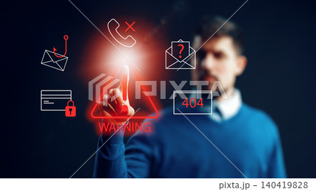 Scam call sms message with warning signs and symbols Scam call sms message with warning signs and symbols 140419828