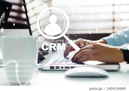 Using CRM software for managing customer relationships in a modern office 140419840