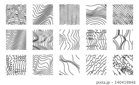 A collection of 15 hand-drawn black and white wavy lines and topographic texture patterns A collection of 15 hand-drawn black and white wavy lines and topographic texture patterns 140419948