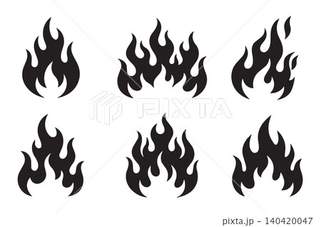Black flame shapes and fire silhouettes collection isolated on white backdrop 140420047