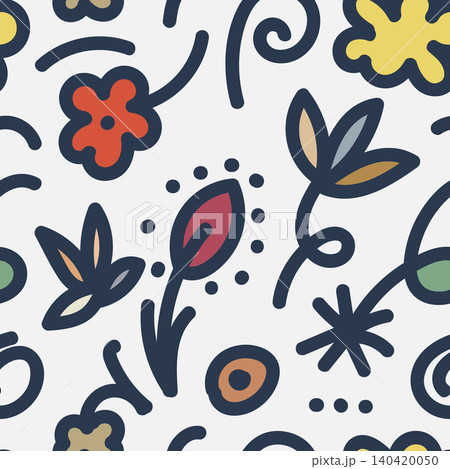 Colorful hand drawn flowers and abstract swirls on a white background 140420050
