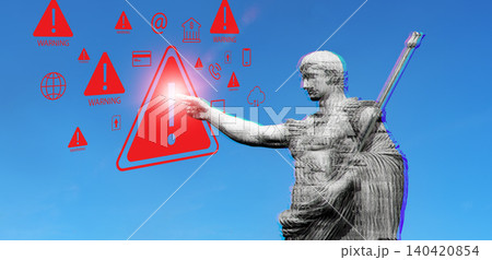 Scam call sms warning shown by statue under clear blue sky Scam call sms warning shown by statue under clear blue sky 140420854