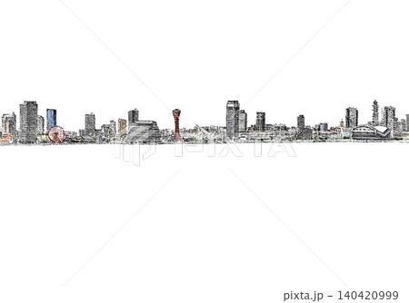 神戸ランドマーク線画(水彩)海空無し 140420999