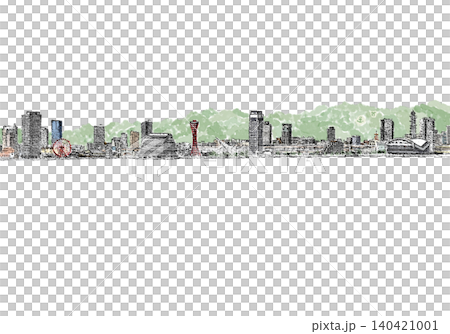 Kobe Landmark Line Drawing (Watercolor) Mountain Kobe Landmark Line Drawing (Watercolor) Mountain 140421001