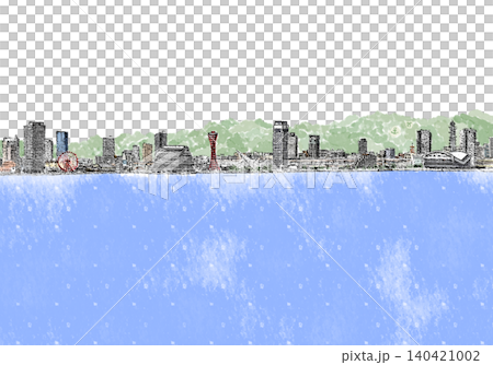 Kobe Landmark Line Drawing (Watercolor) Sea and Mountains Kobe Landmark Line Drawing (Watercolor) Sea and Mountains 140421002