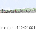 神戸ランドマーク線画(水彩)山空 140421004