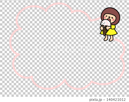 An illustration frame, speech bubble, and memo featuring a cute, fluffy bob-haired girl holding a large ice cream cone. An illustration frame, speech bubble, and memo featuring a cute, fluffy bob-haired girl holding a large ice cream cone. 140421012