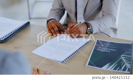 Business person, hands and writing with documents for contract, signing or signature on office desk. Closeup of employee or intern filling out form, application or paperwork for hiring at workplace Business person, hands and writing with documents for contract, signing or signature on office desk. Closeup of employee or intern filling out form, application or paperwork for hiring at workplace 140421152